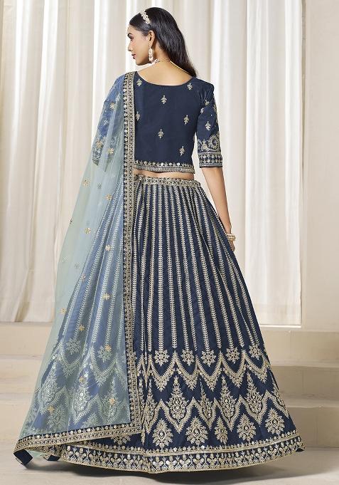 Navyblue Embroidered Silk Lehenga Set