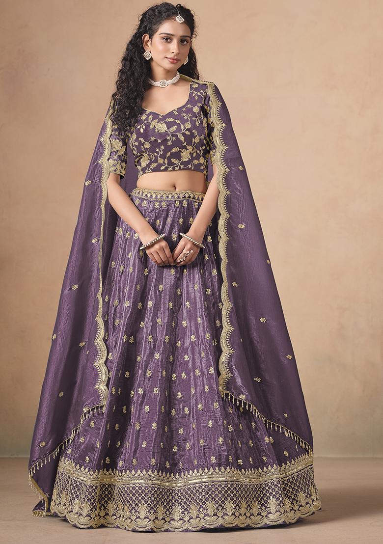 Purple Embroidered Pure Organza Lehenga Set