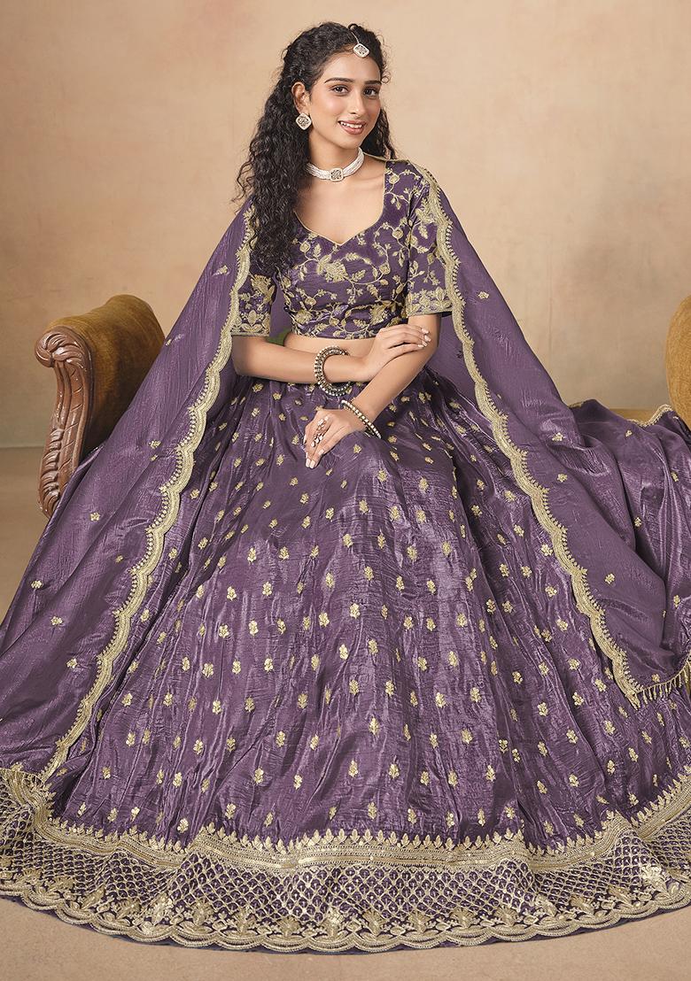 Purple Embroidered Pure Organza Lehenga Set