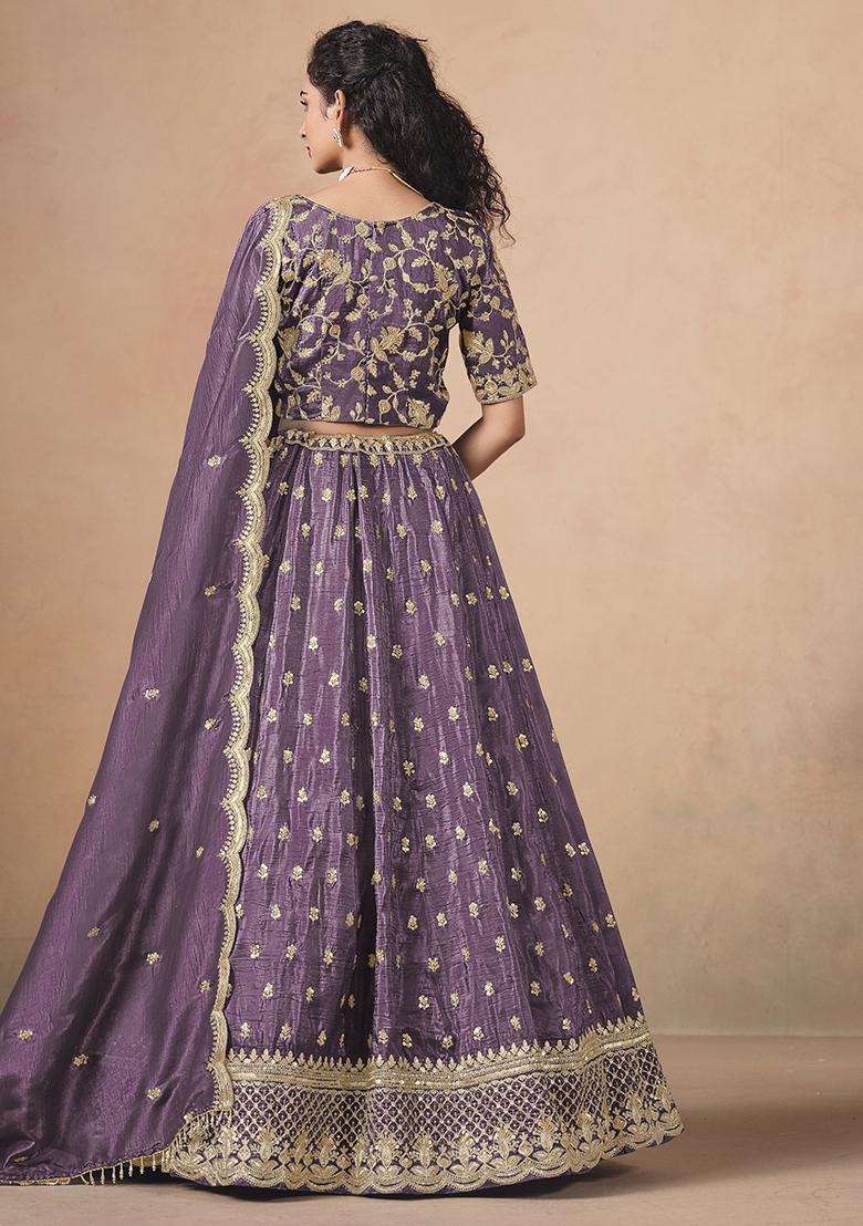 Purple Embroidered Pure Organza Lehenga Set
