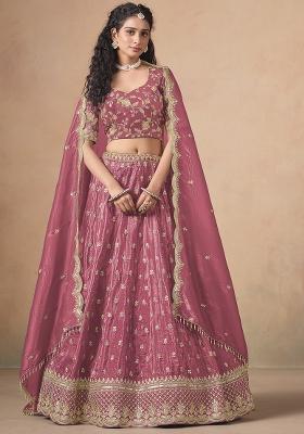 Pink Embroidered Pure Organza Lehenga Set