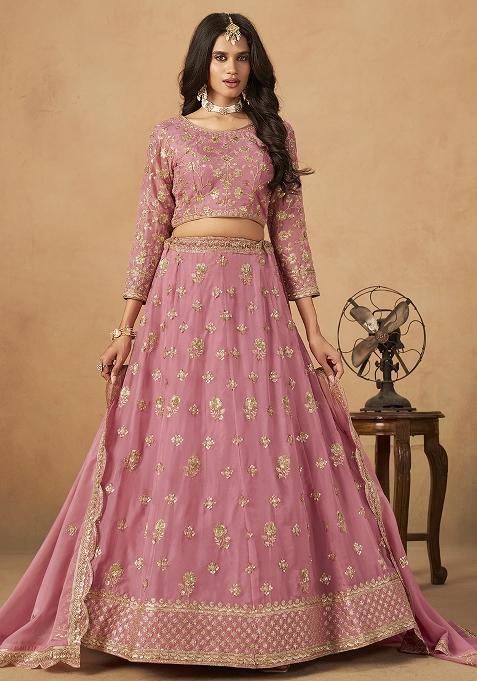 Light Pink Embroidered Pure Organza Lehenga Set