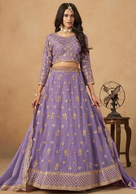 lavender Embroidered Pure Organza Lehenga Set