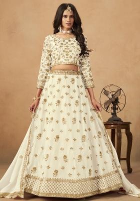 White Embroidered Pure Organza Lehenga Set