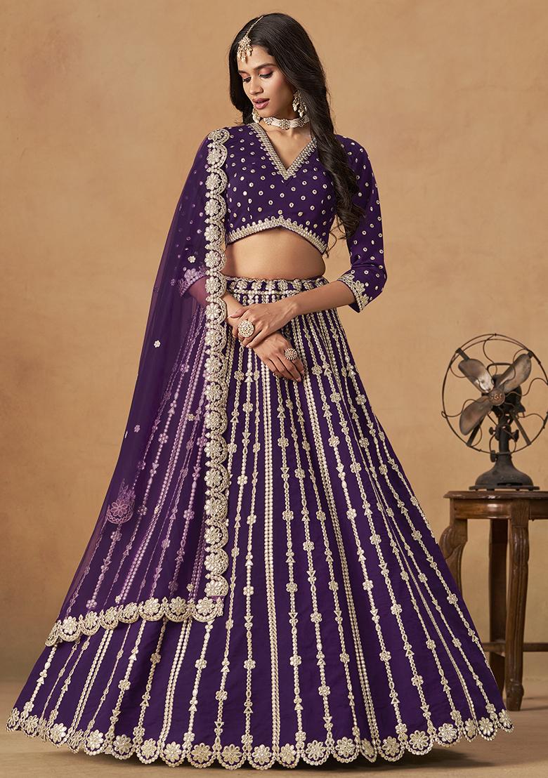 Purple Embroidered Silk Lehenga Set