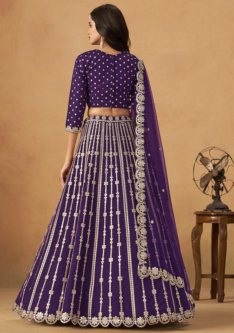 Purple Embroidered Silk Lehenga Set