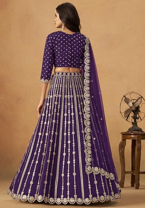Purple Embroidered Silk Lehenga Set