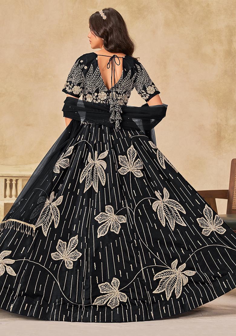 Black Embroidered Silk Lehenga Set