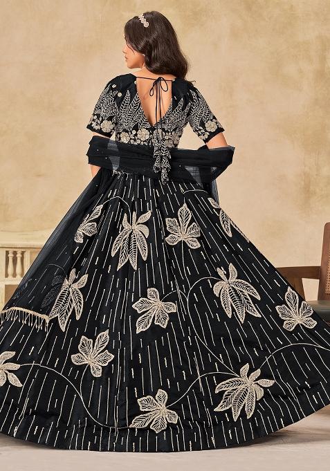 Black Embroidered Silk Lehenga Set