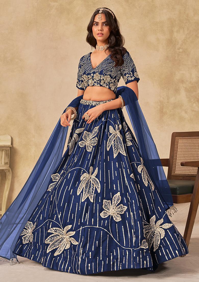 Navyblue Embroidered Silk Lehenga Set