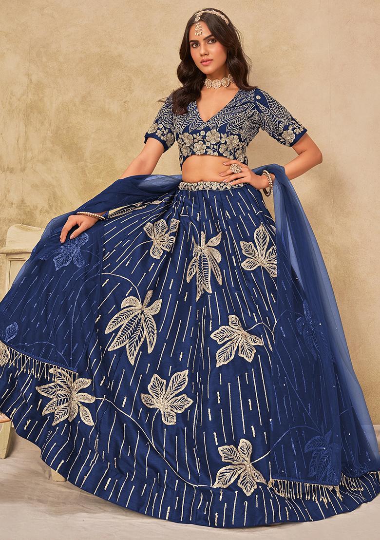 Navyblue Embroidered Silk Lehenga Set