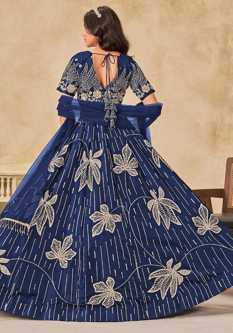 Navyblue Embroidered Silk Lehenga Set