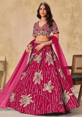 Red Embroidered Silk Lehenga Set
