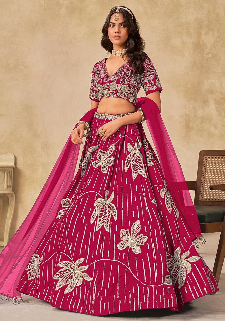 Red Embroidered Silk Lehenga Set