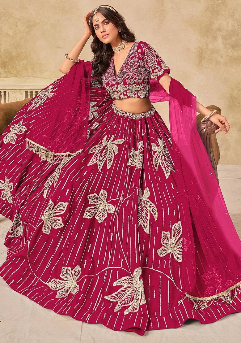 Red Embroidered Silk Lehenga Set
