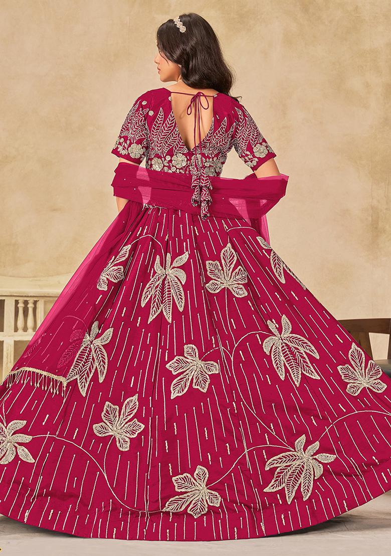 Red Embroidered Silk Lehenga Set