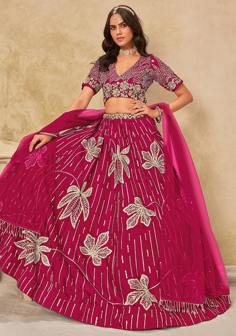 Red Embroidered Silk Lehenga Set