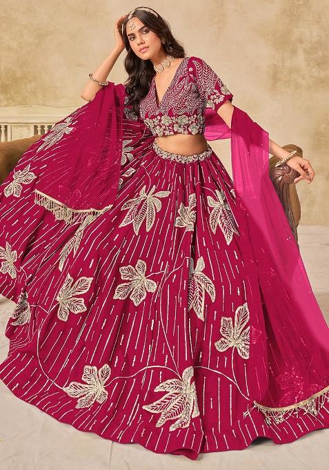 Red Embroidered Silk Lehenga Set