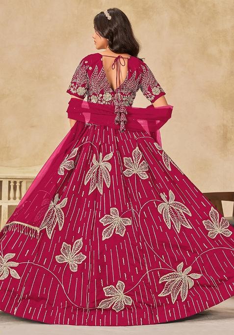 Red Embroidered Silk Lehenga Set