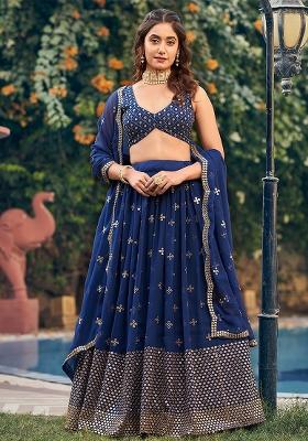 Royal Blue Embroidered Georgette Lehenga Set