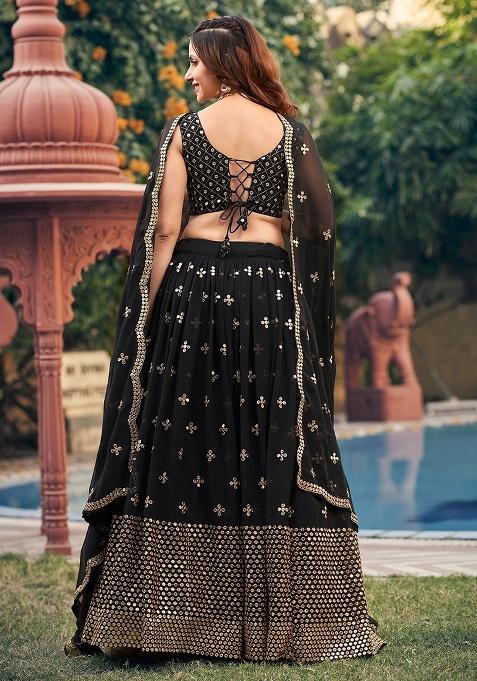 Black Embroidered Georgette Lehenga Set