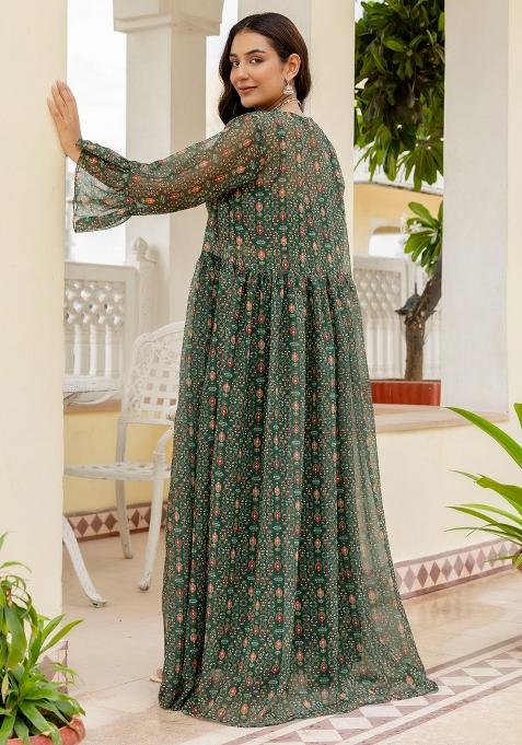 Mehndi Green Embroidered Georgette Sharara Set