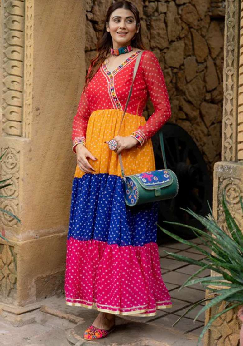 Multicolor Georgette Lehenga Set with Embroidered for Diwali | Wedding & Festive Wear - Indya