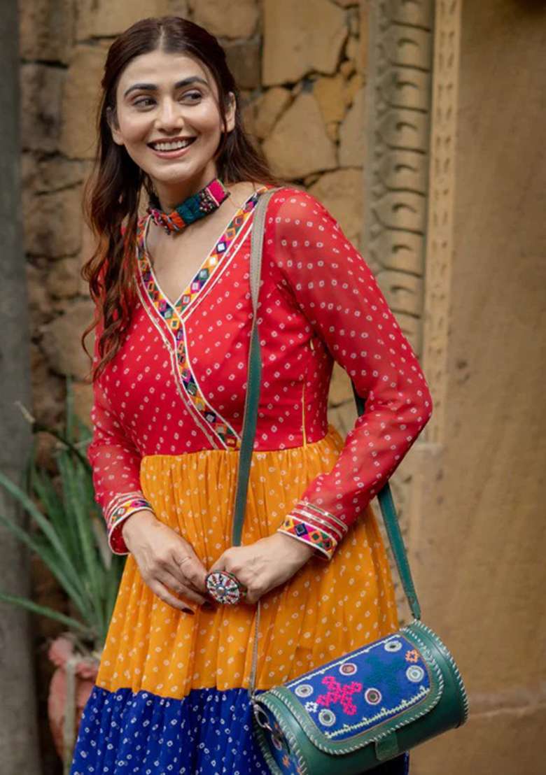 Multicolor Georgette Lehenga Set with Embroidered for Diwali | Wedding & Festive Wear - Indya