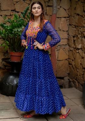Blue Embroidered Georgette Gwon Set
