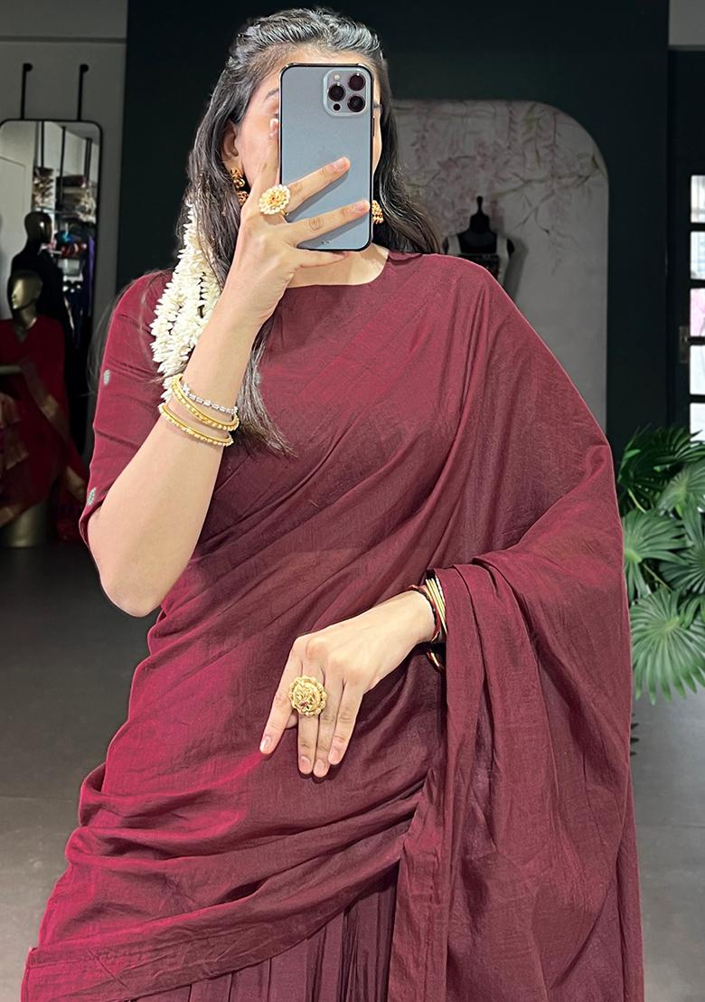 Maroon Embroidered Pure Chanderi Lehenga Set