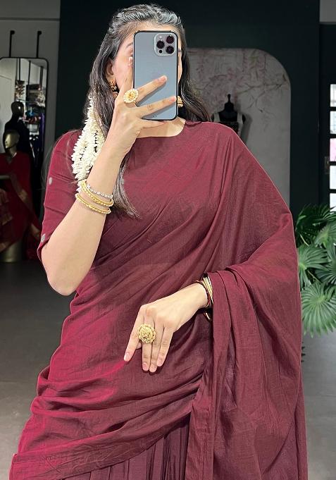 Maroon Embroidered Pure Chanderi Lehenga Set