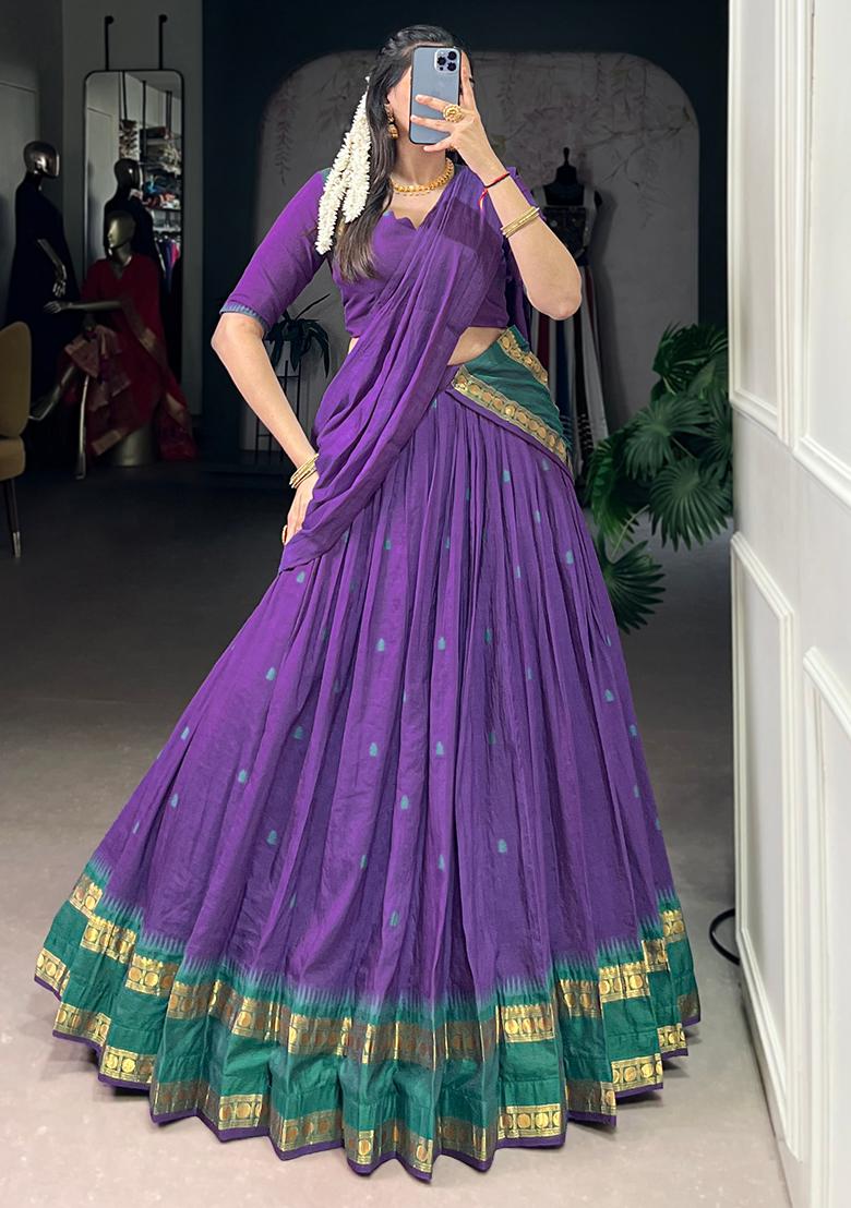 Purple Embroidered Pure Chanderi Lehenga Set