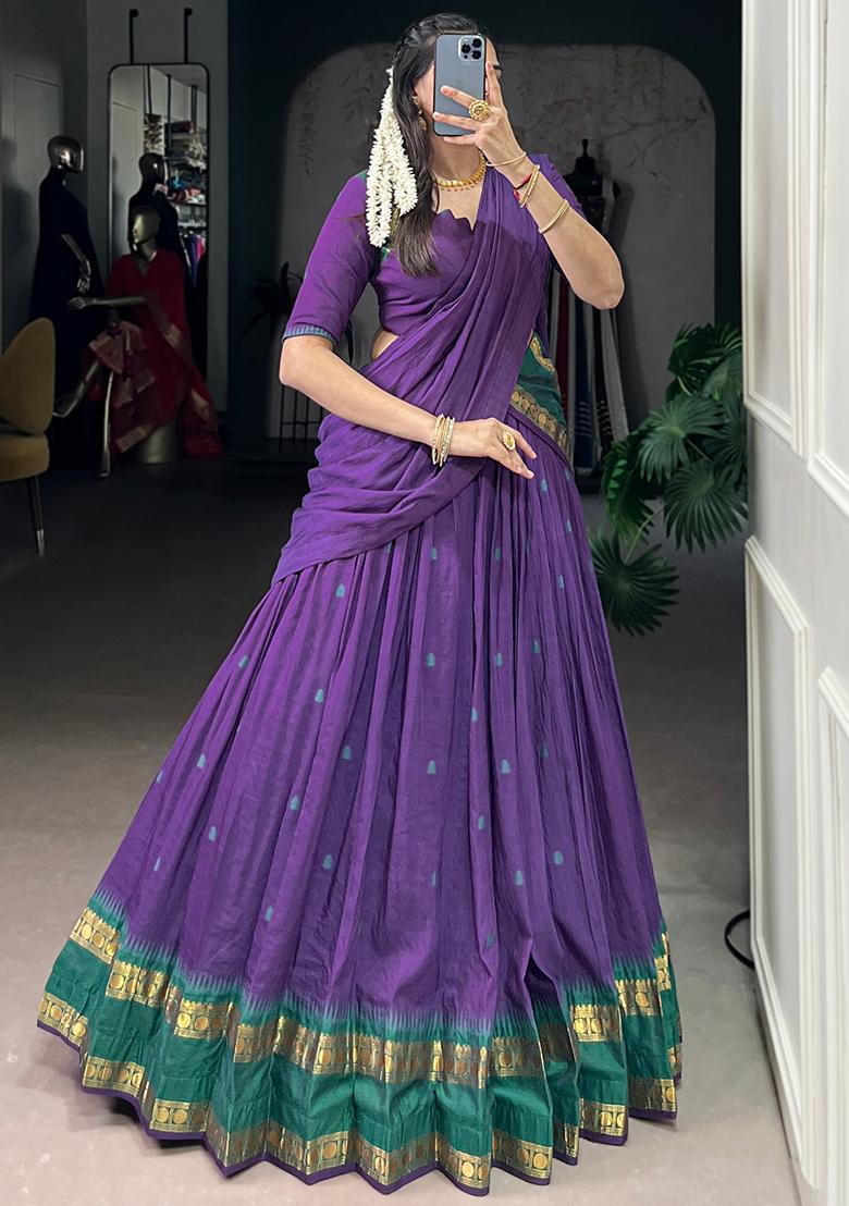 Purple Embroidered Pure Chanderi Lehenga Set