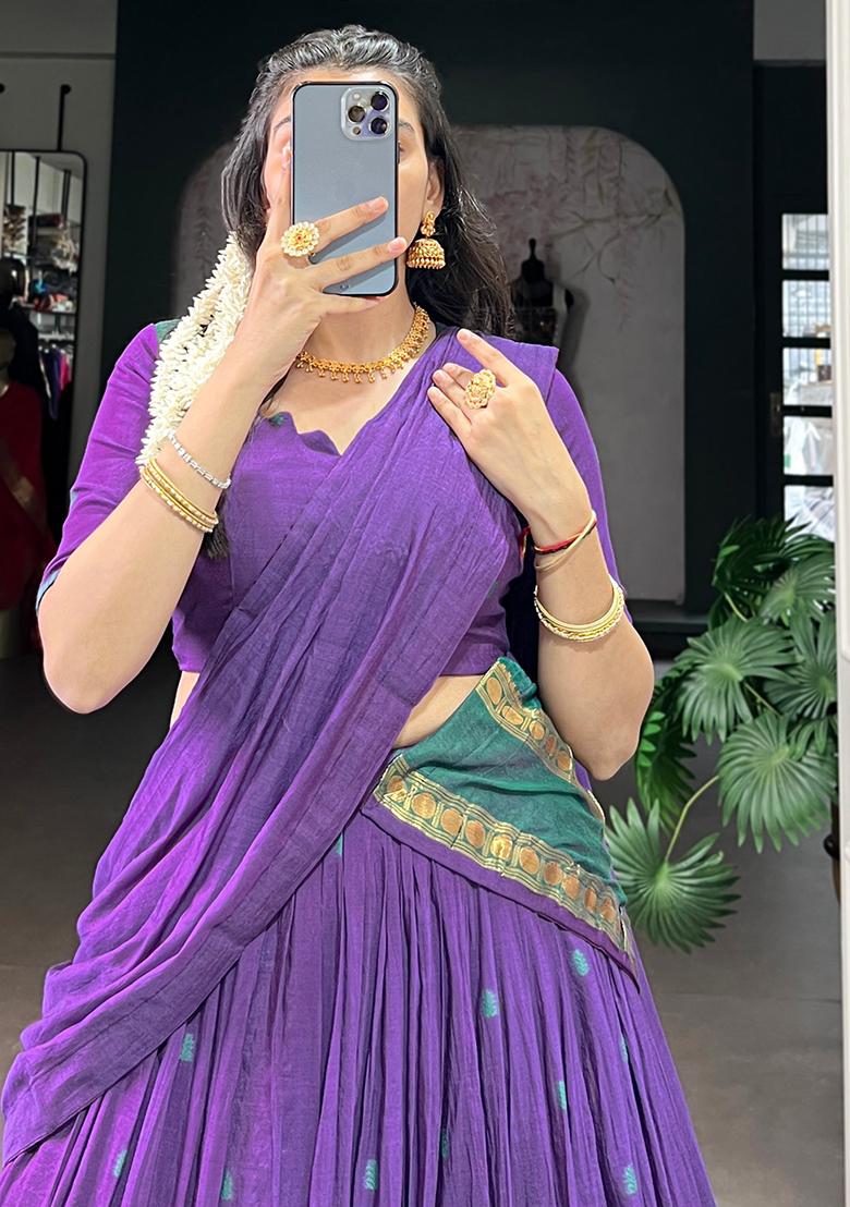 Purple Embroidered Pure Chanderi Lehenga Set