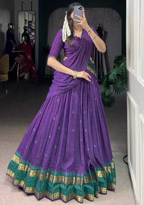 Purple Embroidered Pure Chanderi Lehenga Set
