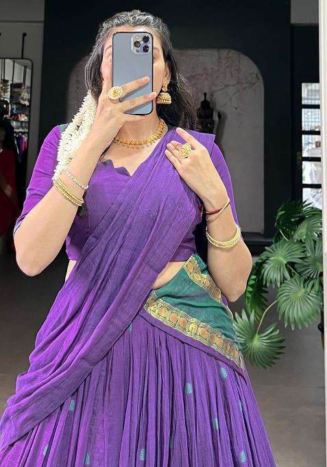 Purple Embroidered Pure Chanderi Lehenga Set