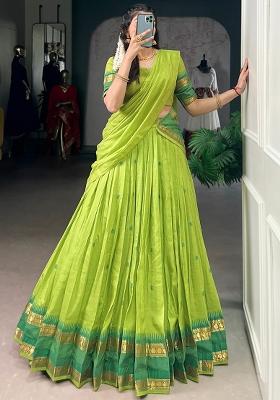 Parrot Embroidered Pure Chanderi Lehenga Set