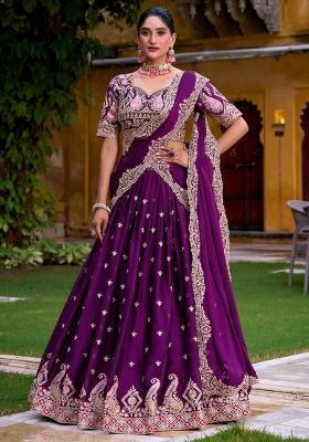 Purple Embroidered Rangoli Crush Lehenga Set