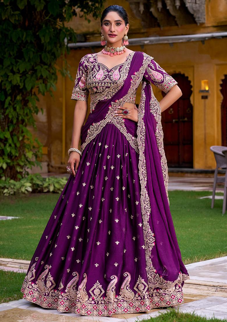 Purple Embroidered Rangoli Crush Lehenga Set