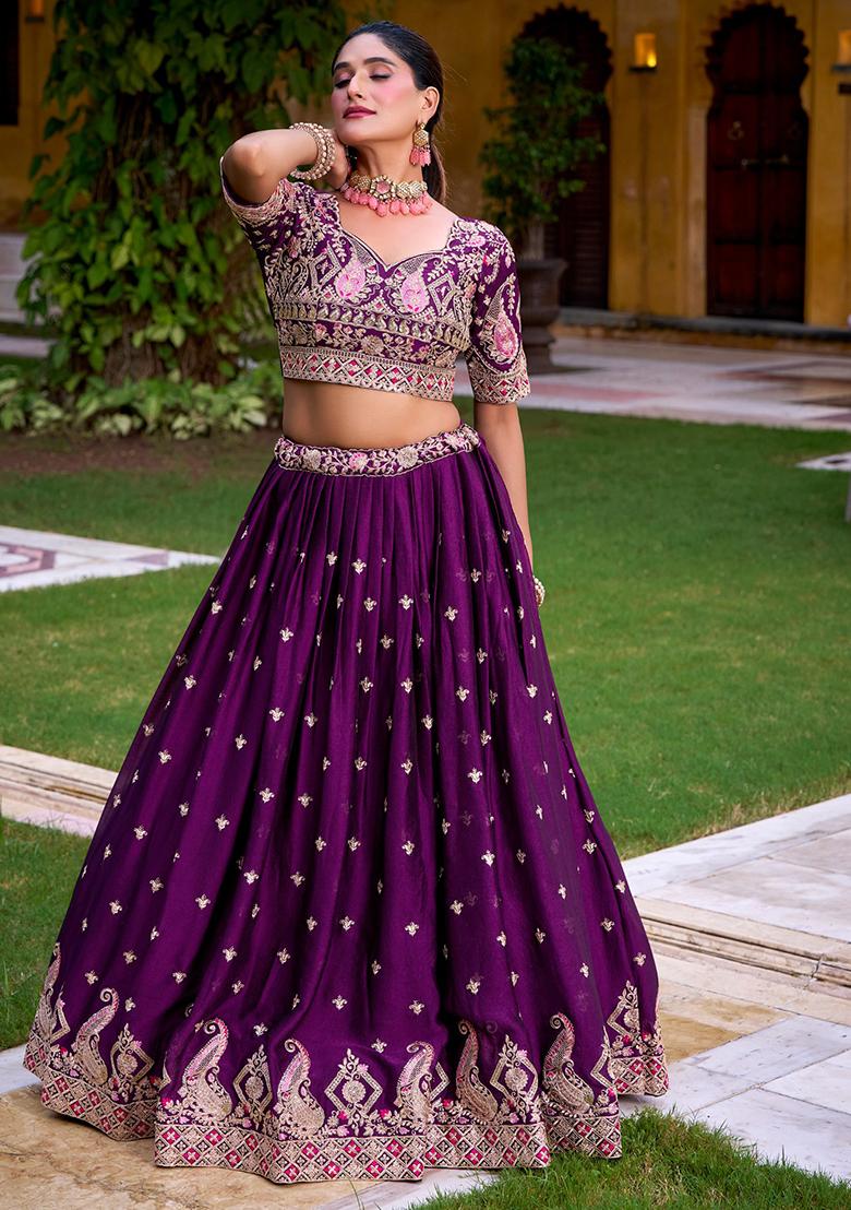 Purple Embroidered Rangoli Crush Lehenga Set