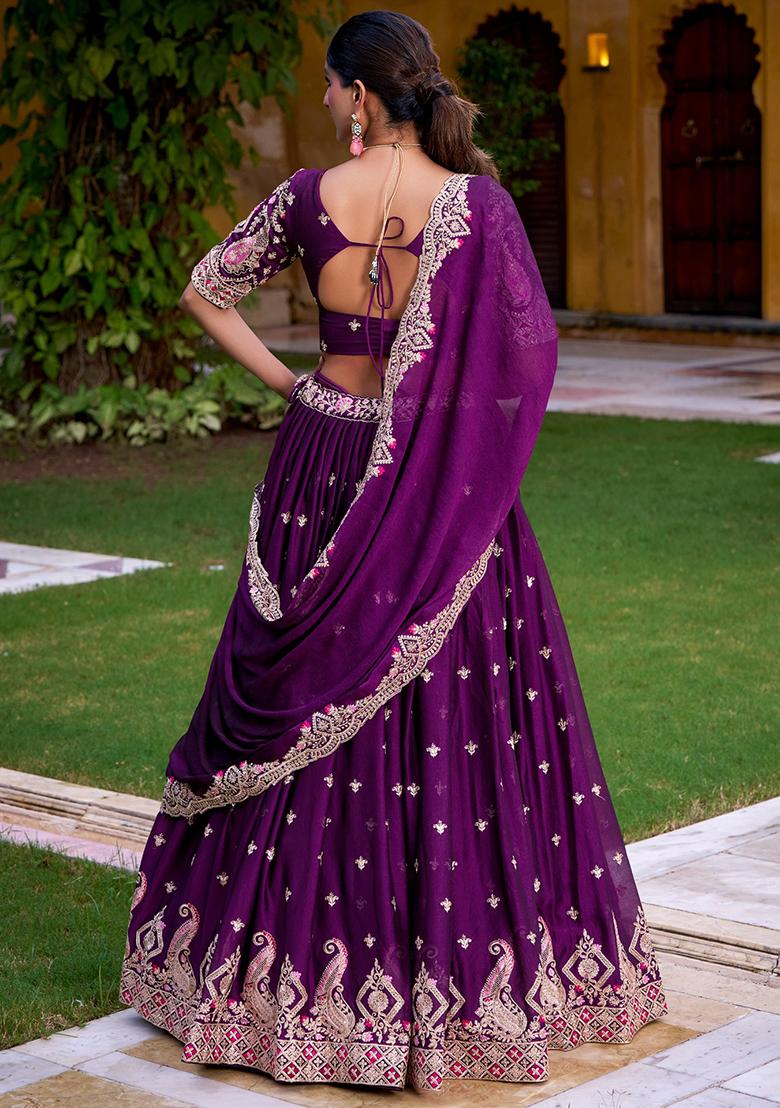 Purple Embroidered Rangoli Crush Lehenga Set