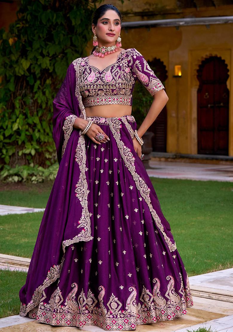 Purple Embroidered Rangoli Crush Lehenga Set