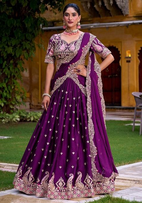 Purple Embroidered Rangoli Crush Lehenga Set