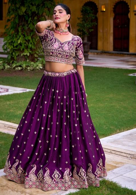 Purple Embroidered Rangoli Crush Lehenga Set