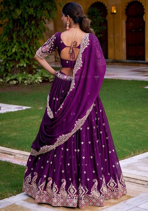 Purple Embroidered Rangoli Crush Lehenga Set