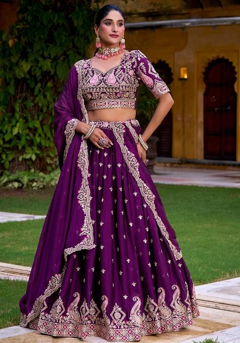 Purple Embroidered Rangoli Crush Lehenga Set