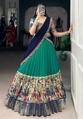 Green Embroidered Chanderi Lehenga Set