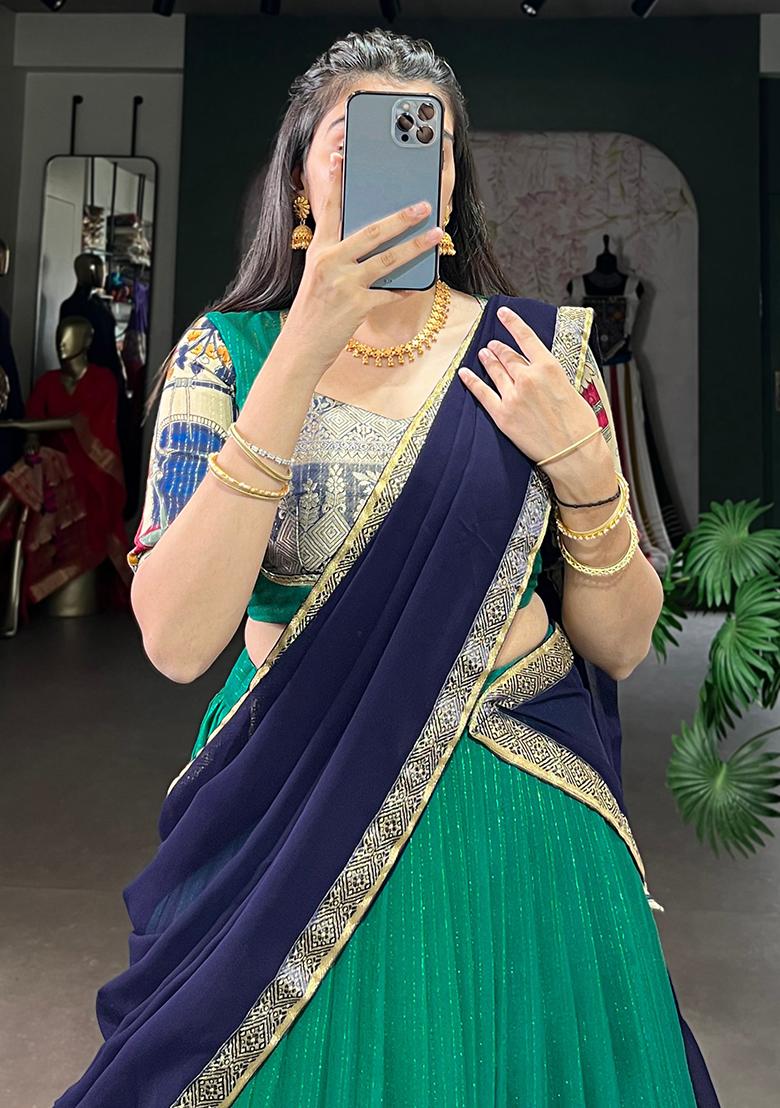 Green Embroidered Chanderi Lehenga Set