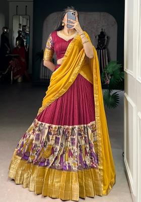 Red Embroidered Chanderi Lehenga Set