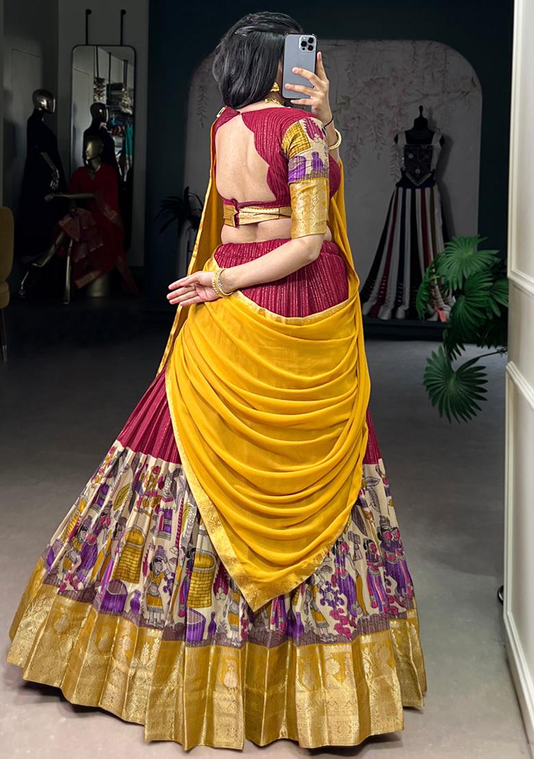 Red Embroidered Chanderi Lehenga Set